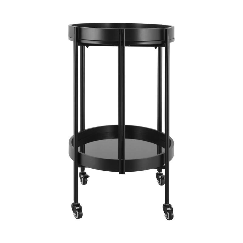 Christopher Knight Home - Leontius Wooden Iron Bar Cart with Tempered Glass Shelves and Smooth Mobility