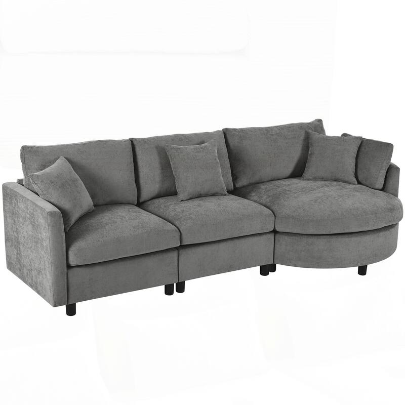 3-Piece Sectional Sofa with Curved Chaise and 3 Throw Pillows - Perfect for Living Rooms, Offices