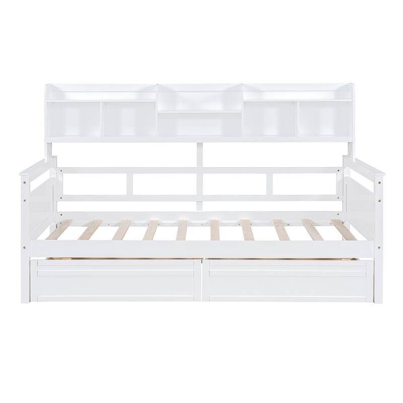 Twin/Full size Daybed with Shelves and Two Drawers