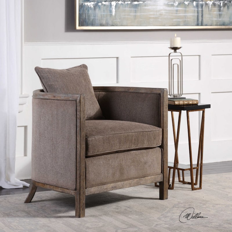 gray chenille neutral flaxen fabric chair 29"