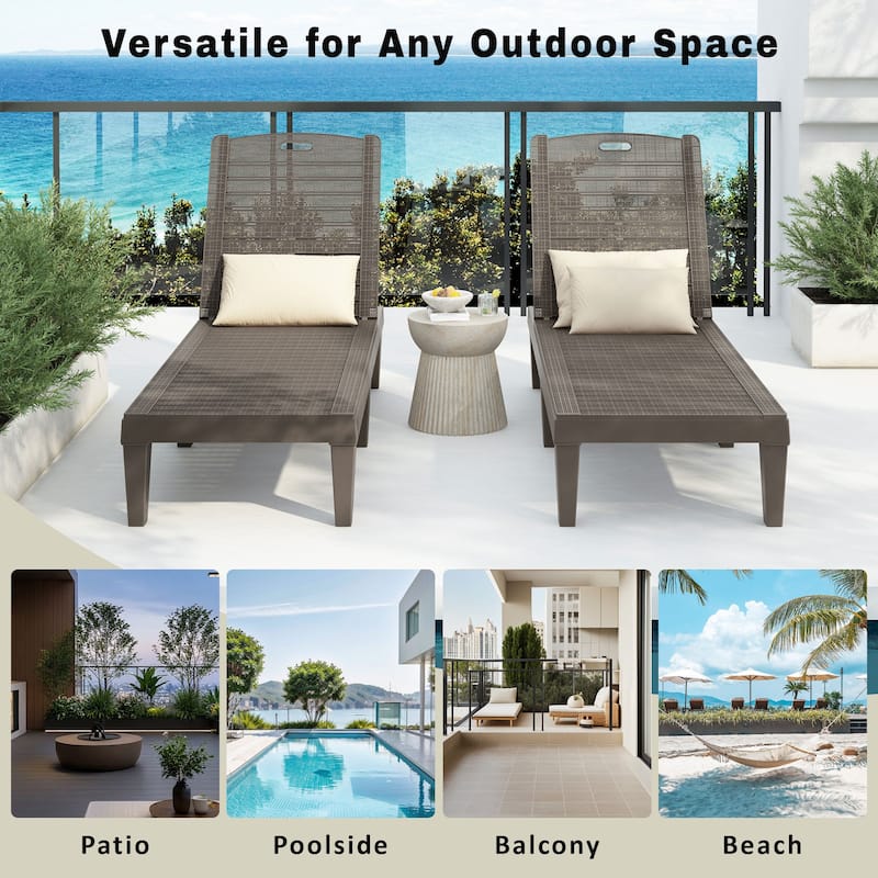 Roomfitters 2 Pcs Resin Outdoor Chaise Lounge Chairs with Adjustable Backrest for Patio, Poolside or Beach