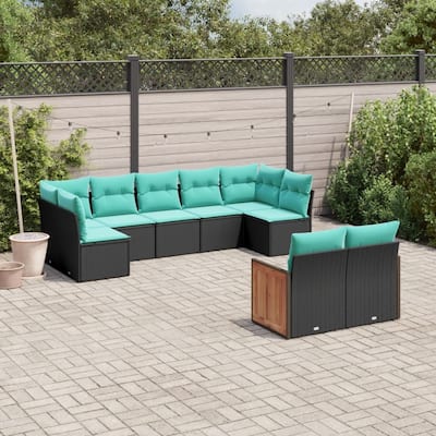 vidaXL 9 Piece Patio Sofa Set with Cushions Black Poly Rattan