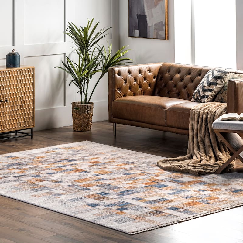 Nuloom Mindy Faded Contemporary Tiles Fringe Area Rug - 4' x 6' - Beige - Rectangle