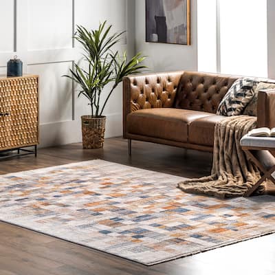 Nuloom Mindy Faded Contemporary Tiles Fringe Area Rug