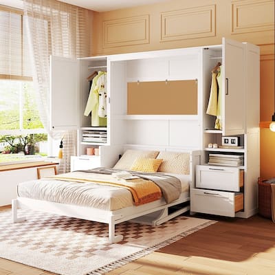 Full Size Murphy Bed Wall Bed with Closet ,Drawers and Shelves