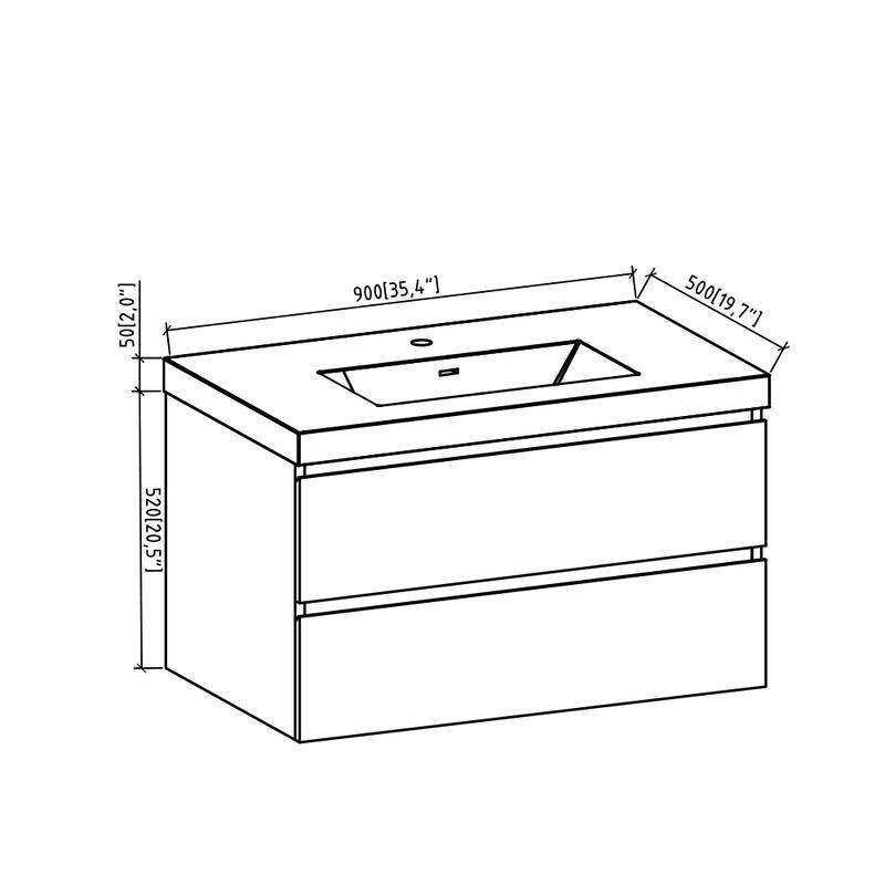 ABRUZZO 36" Floating Single Bathroom Vanity Wall-Mounted with Integrated Resin Top Basin 2 Soft Close Drawers Full Assembly