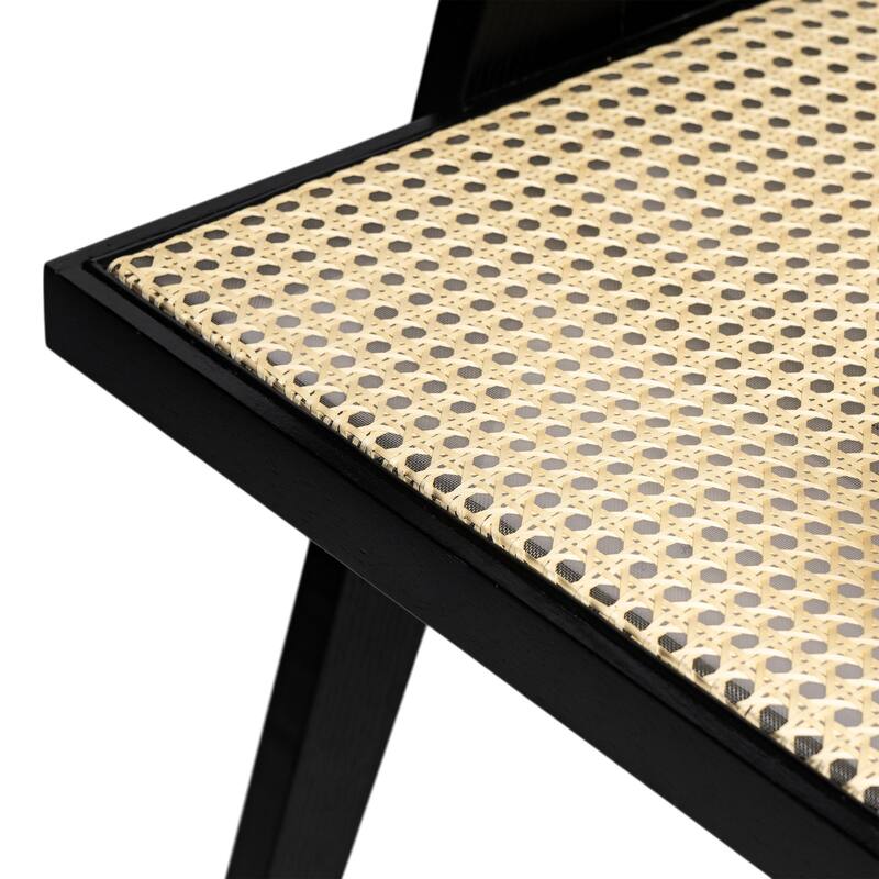 2-Piece Dining Room Arm Chairs Set with Square Rattan Backrest