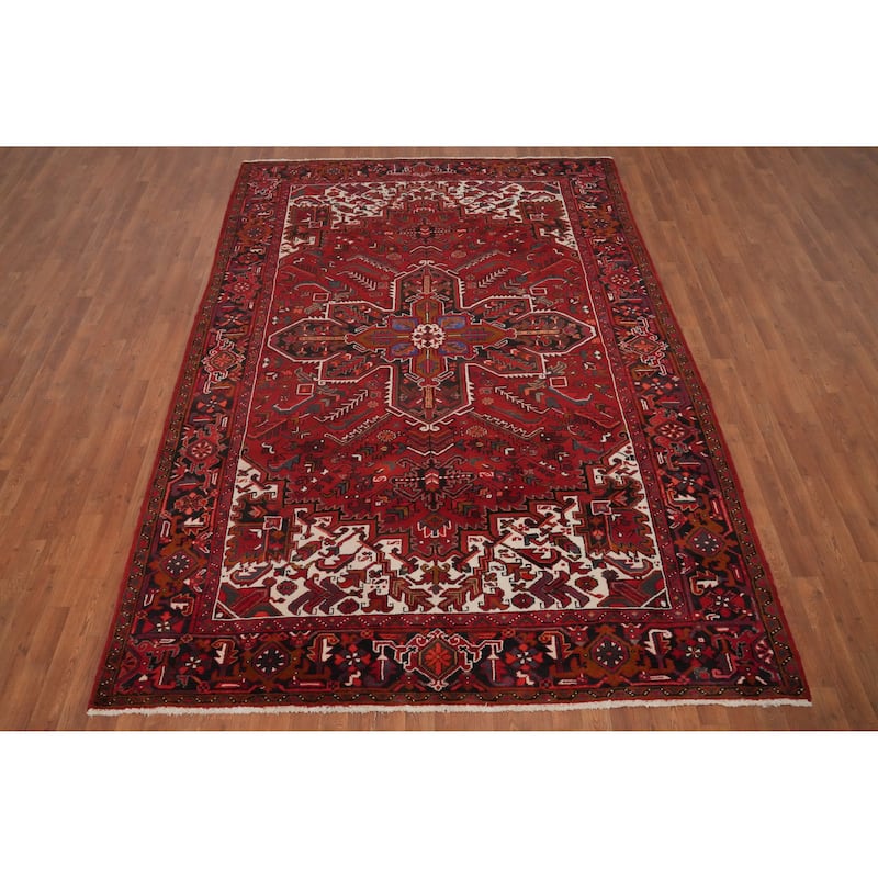 Hand Knotted Oriental 100% Wool Carpet Traditional Medallion Red Heriz Area Rug - 9' 11'' X 7' 0''