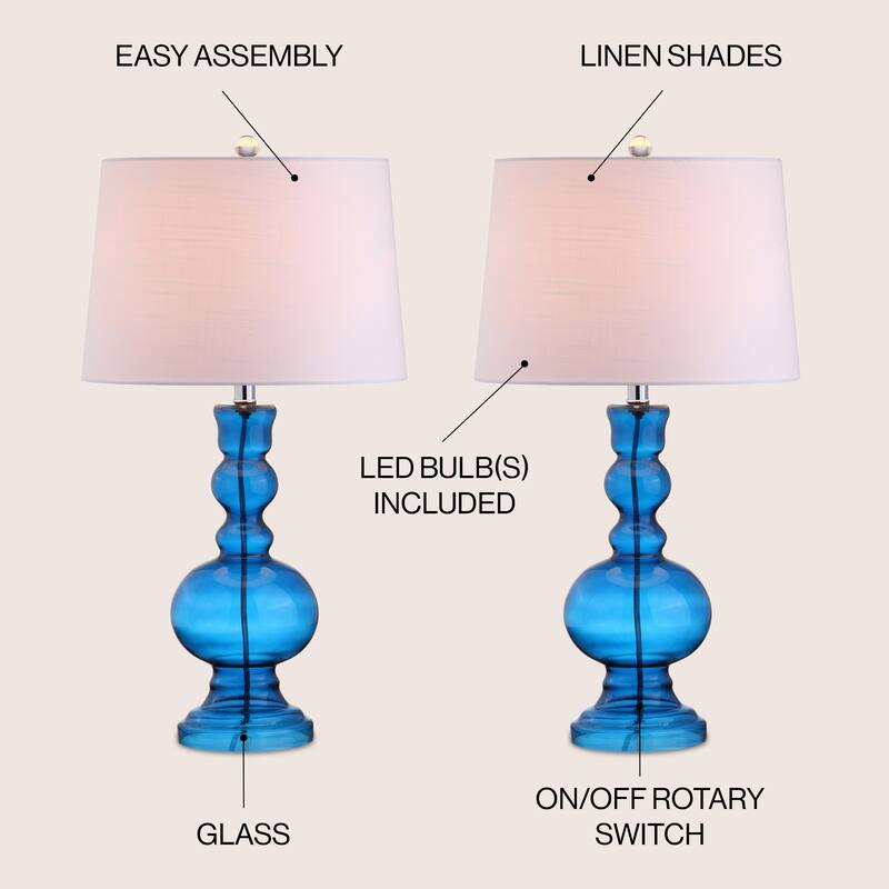 Stewart 28.5" Glass LED Table Lamp, Aqua (Set of 2) by JONATHAN Y