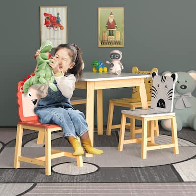5 Piece Kiddy Table and Cartoon Animals Chair Set