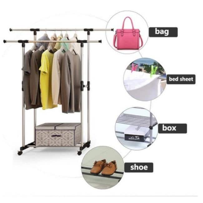 32'' Vertically & Horizontally-stretching Stand Clothes Rack(Single/Double-bar)