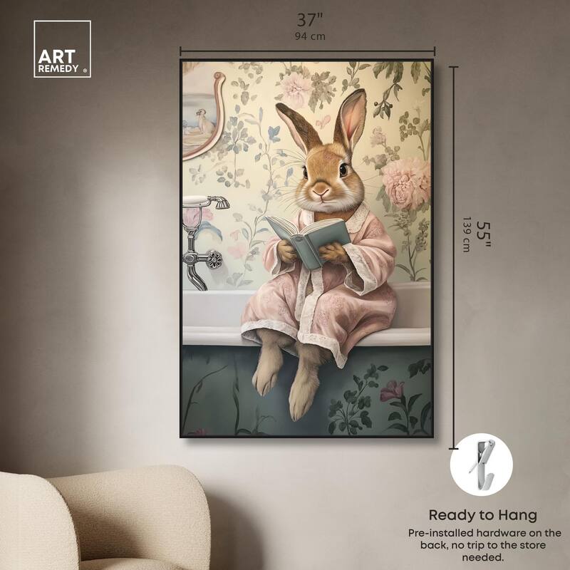 Bunny Bibliophile Bathing Canvas by Art Remedy