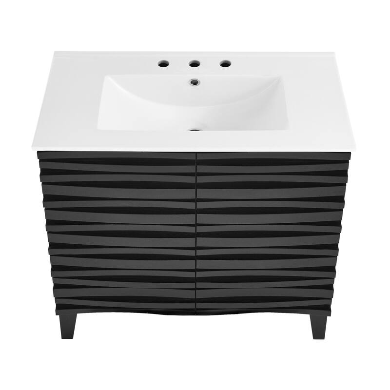 Cascade 30" Freestanding Bathroom Vanity In Black Oak With 3-Hole Widespread Sink Top - 30