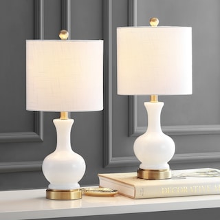 Vermont 22" Glass/Metal LED Table Lamp, White (Set of 2) by JONATHAN  Y