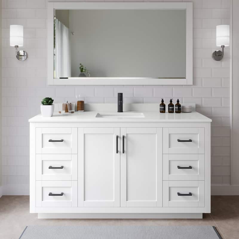 Wyndham Collection WCF292966S-QTZ-UNSM58 Miranda 66" Free Standing - White / White Quartz Top / Matte Black Hardware