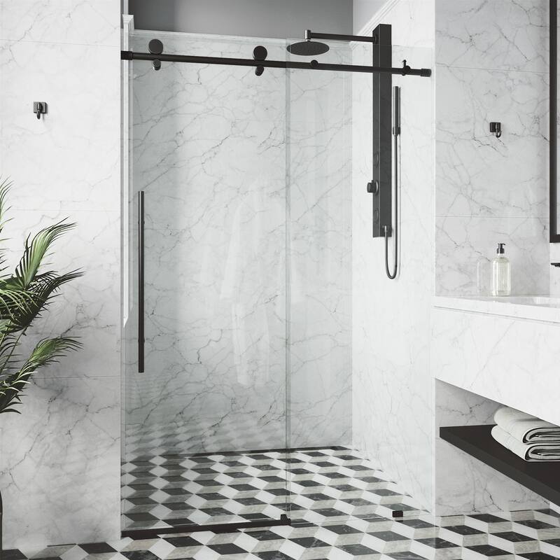VIGO Elan E-Class Frameless Sliding Shower Door - 52" to 56" W x 76" H - Matte Black