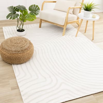 Hudson Collection - Soft Cream Abstract Lines Area Rug