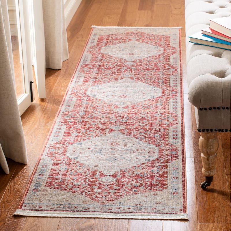 SAFAVIEH Kenitra Jacquelynn Distressed Oriental Polyester Rug - 2'2" x 8' Runner - Red/Beige