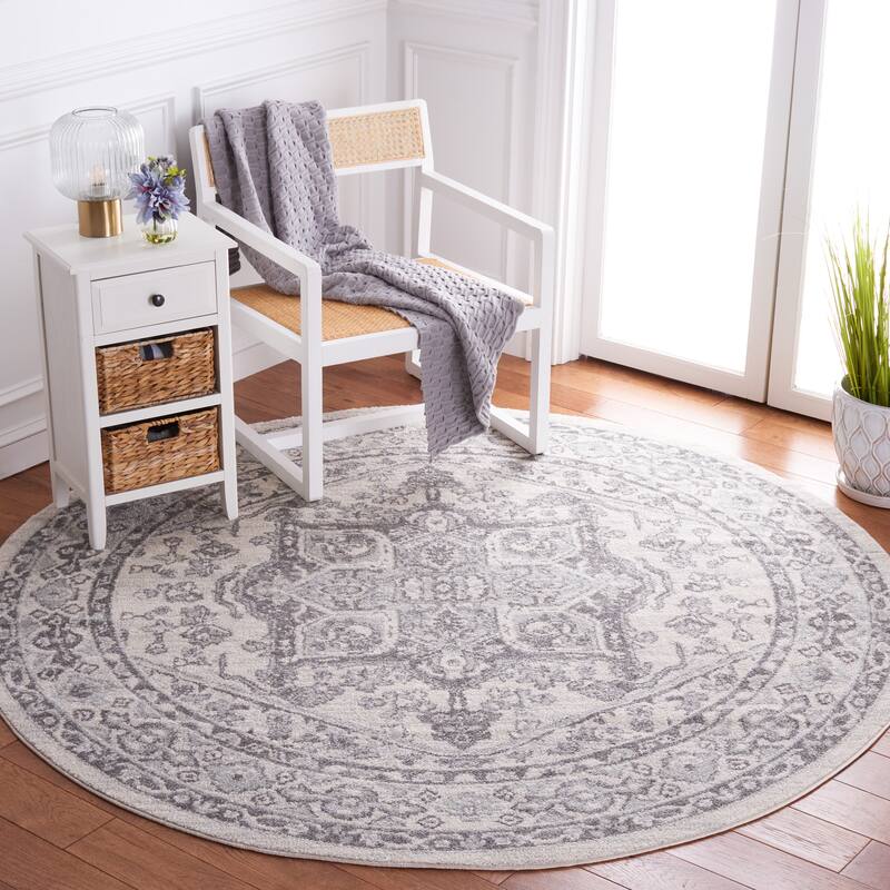 SAFAVIEH Tulum Doralice Bohemian & Eclectic Rug - 6'7" Round - Ivory/Grey