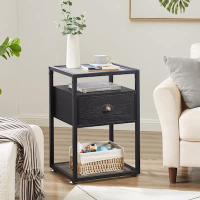 Nightstands for Small Spaces, Modern End Tables with Glass Top, Side Tables with Drawers