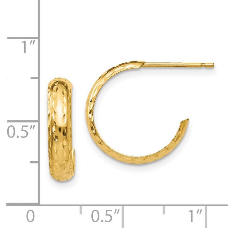 Curata 14k Yellow Gold Sparkle Cut 13x3.5mm J Hoop Post Earrings