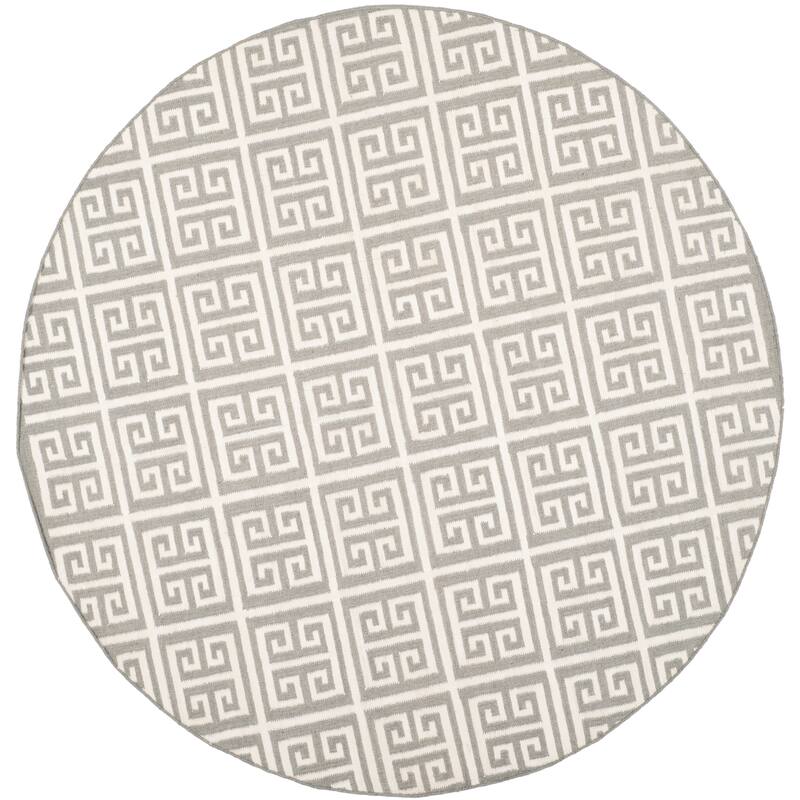 SAFAVIEH Handmade Flatweave Dhurries Oliga Modern Wool Rug - 7' Round - Grey/Ivory