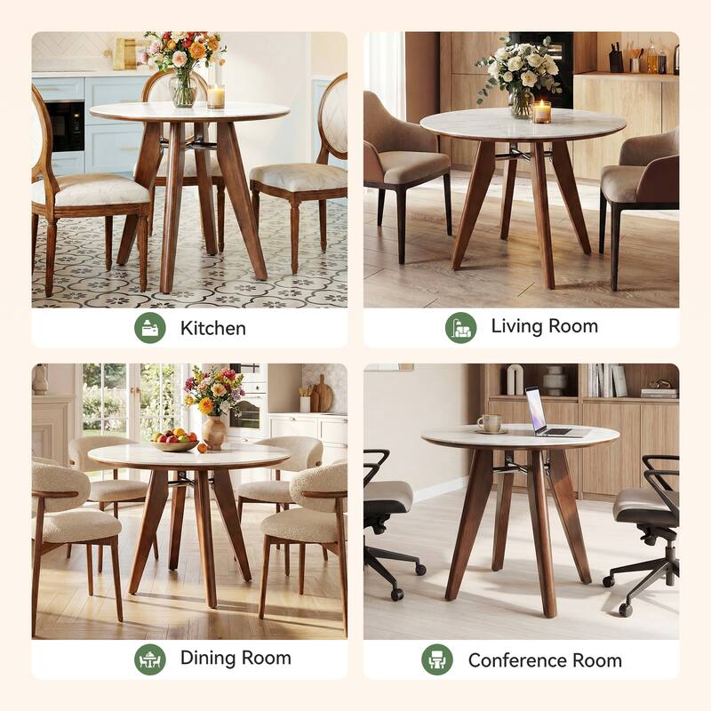 31.5" Round Dining Table, Modern Kitchen Table with Solid Wood Legs for Dining Room, Living Room