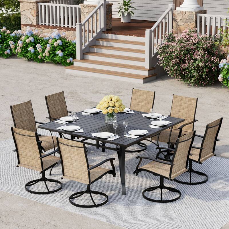 Patio Dining Set, Outdoor Dining Table and Chairs Set with Textilene Chairs, Adjustable Umbrella Hole for Garden, Backyard