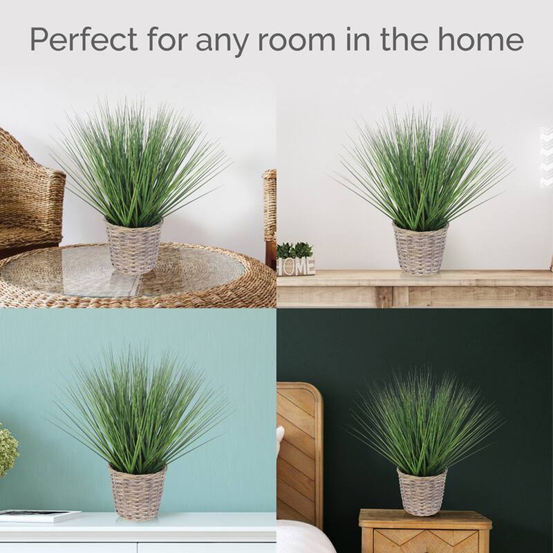 Elements Artificial Grass Plant in a Gray Basket, 20 Inch - N/A