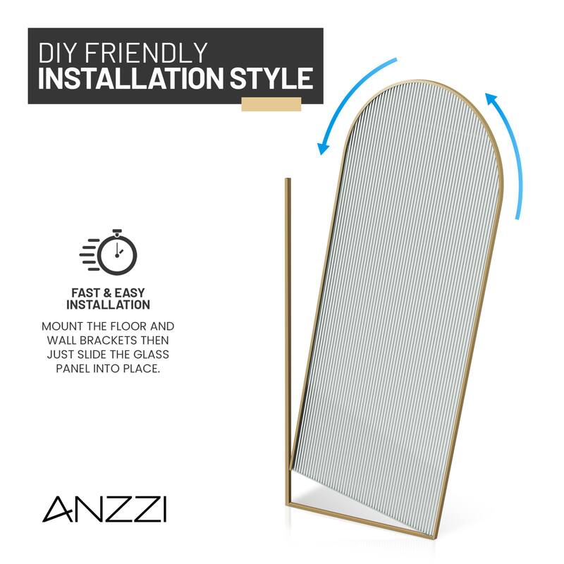 Ember Series 34 in. W x 78 in. H Fixed Framed Shower Door in Black, Gold or Nickel Finish with Clear or Fluted Glass