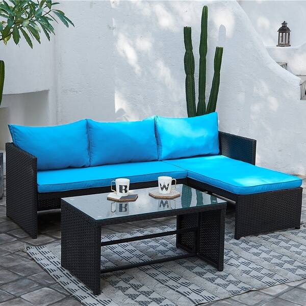 slide 2 of 20, Tappio 3-piece Outdoor Wicker Sofa Furniture Conversation Set