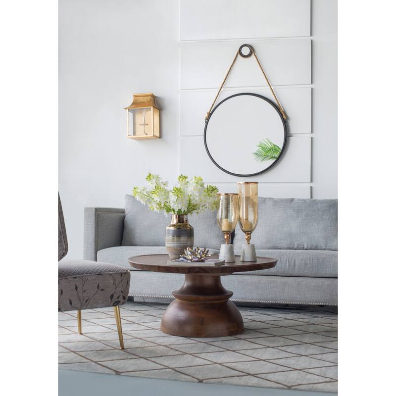 29.5" in On-trend Hanging Round Mirror with Black Framed and with Rope Strap Contemporary Industrial Decor for Bathroom, Bedroom