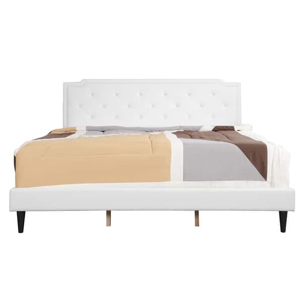 LYKE Home Delran White Faux Leather King Bed Bed Bath & Beyond 27511981