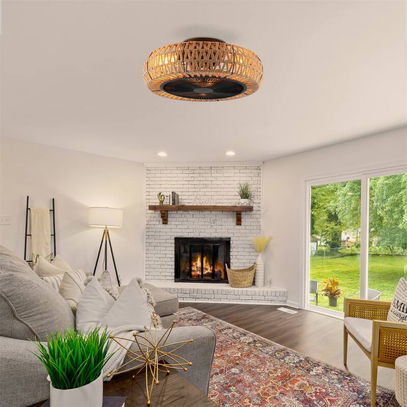 20" Vintage Rope Ceiling Fan Light w/ Remote Control 6 Speed Adjustable Airflow, NOT Included Bulbs