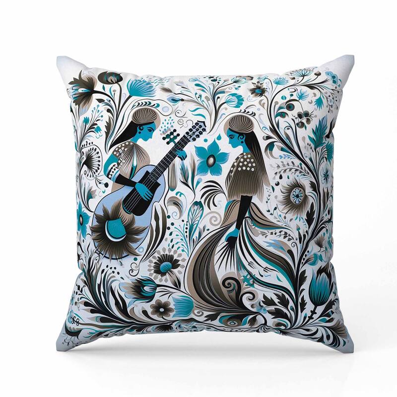 Musical Farry Indoor/Outdoor Reversible Throw Pillow White and Blue