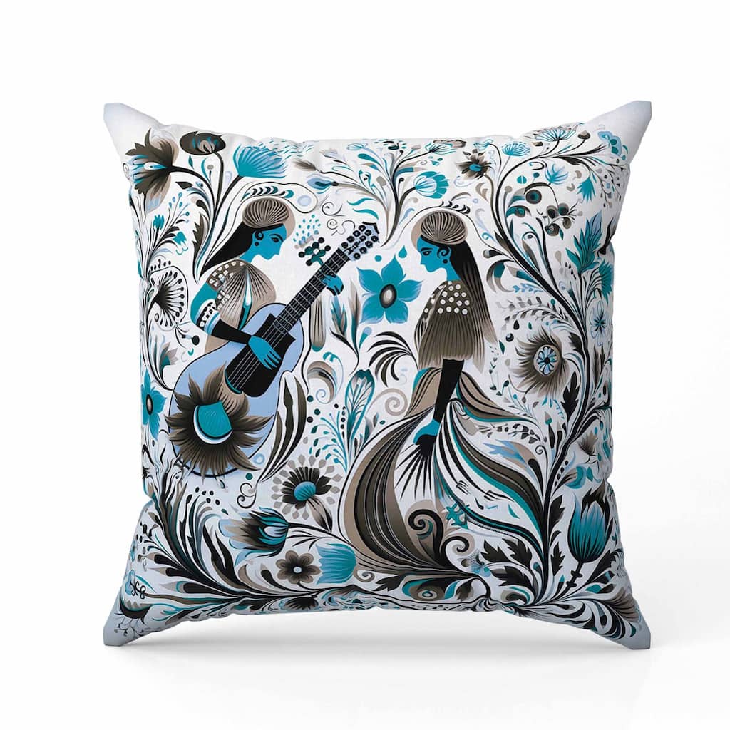 Musical Farry Indoor/Outdoor Reversible Throw Pillow White and Blue
