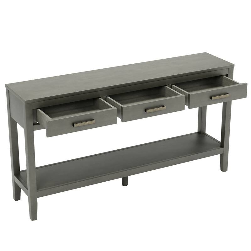 62.2" Modern Farmhouse Console Table with 3 Drawers & Open Shelf