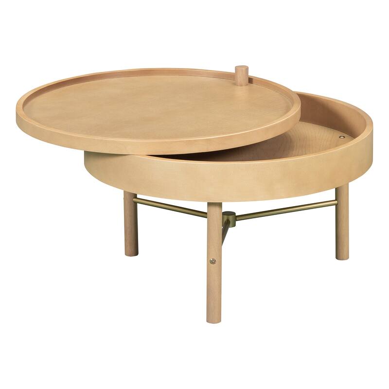24" Modern Wooden Coffee Table with Rotating Top and Large Hidden Storage Space