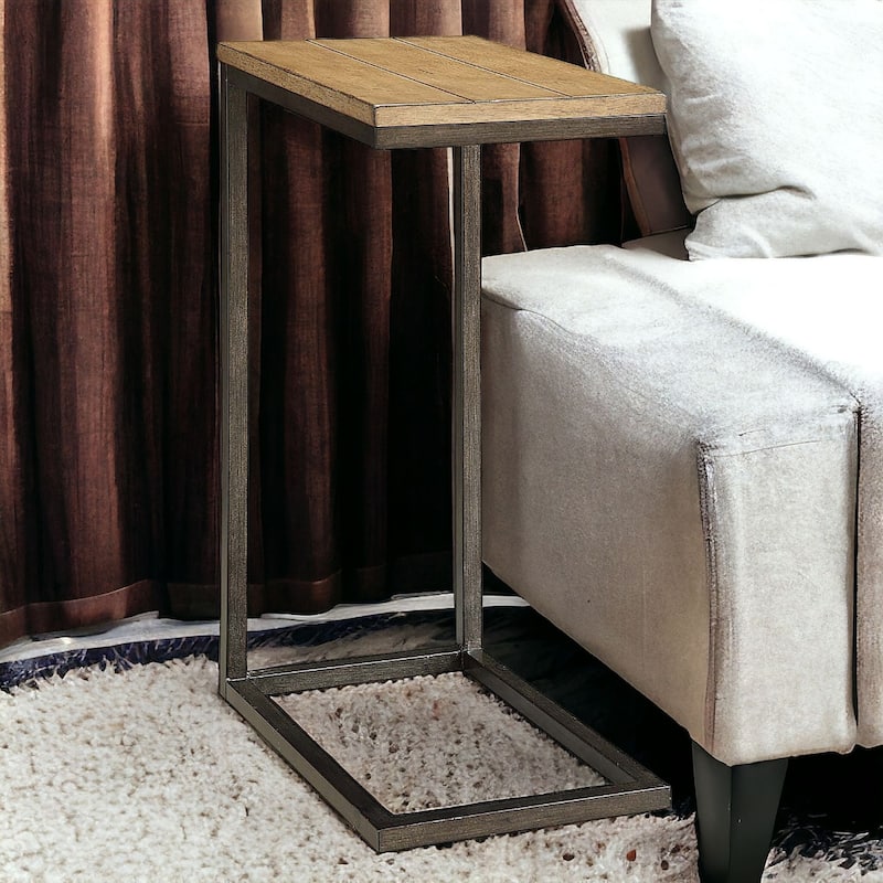 Wood Black Steel Frame End Table with Rectangular Top Modern Look - 16” x 10” x 25.3” (D x W x H)