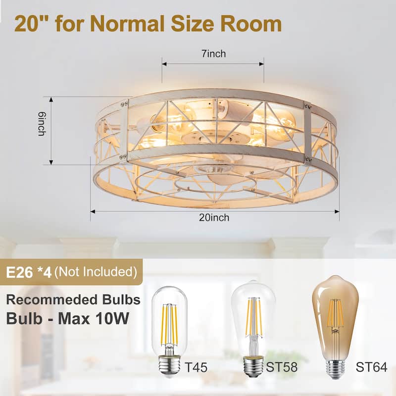 20-in Flush Mount Caged Ceiling Fan with Light Remote(7-Blade)