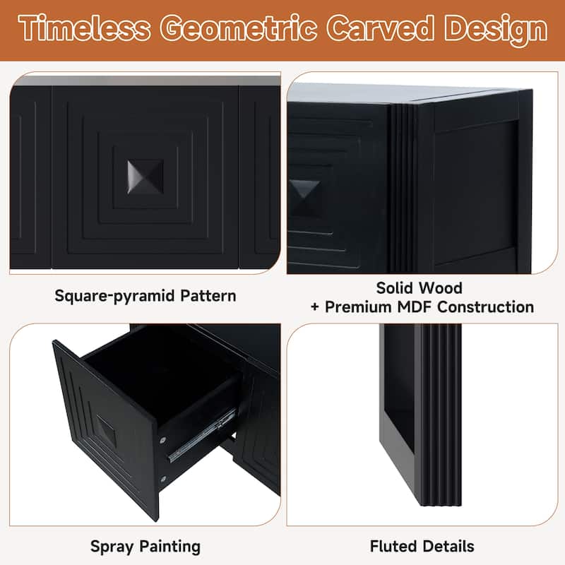 Christopher Knight Home - Modern Geometric Carved Console Table with Soft-Close Drawers & Fluted Legs for Living Room, Hallway