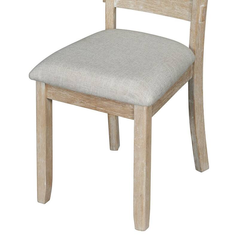 6 PCS Rubber Wood Dining Table Set for 6-Wood Grain Top, Solid Wood Veneer, and Cushioned Seats