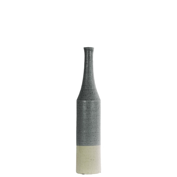 Long Neck Bottle Vase In Ceramic, Silver