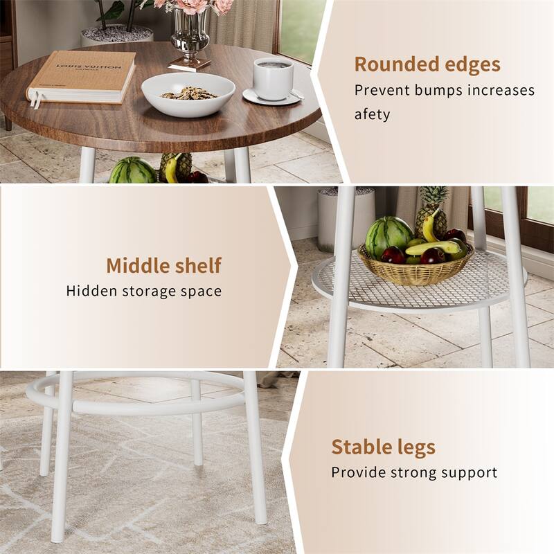 3 PCS Dining Table and Chairs Set with 2 Stools Dining Table Set