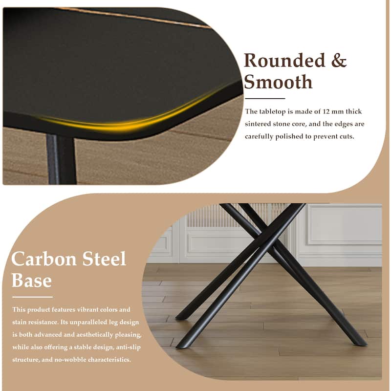 Retractable Sintered Stone Dining Table Set,steel table legs and a cross-leg structure at the bottom(Table + 8 Chairs)