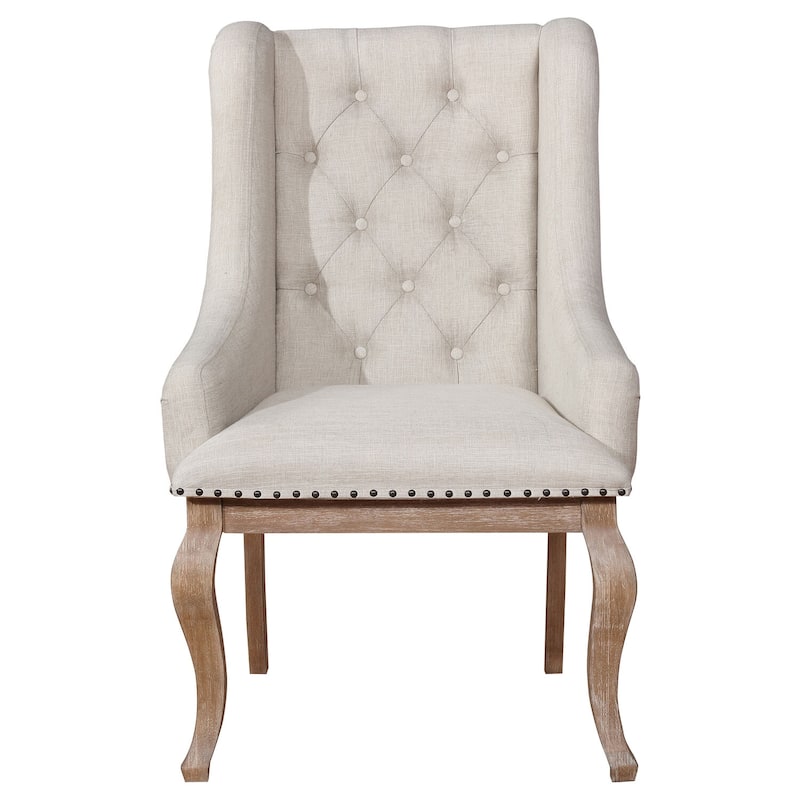 Tufted Arm Chairs - Set of 2, Cream & Brown, Living Room Accent Chairs, Stylish Home Decor