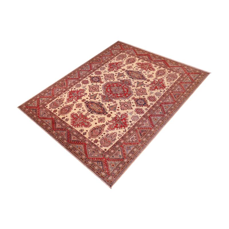 Rustic Super Kazak Raven Natural/Red Hand Knotted Wool Rug - 8'8'' x 12'4''