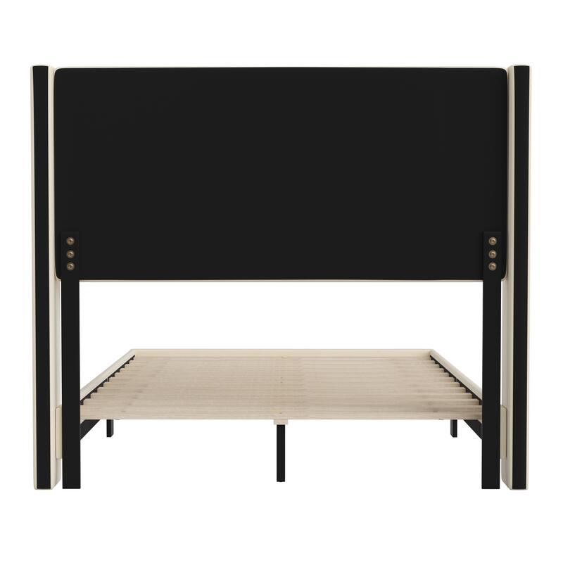 Upholstered Platform Bed with Wingback Headboard