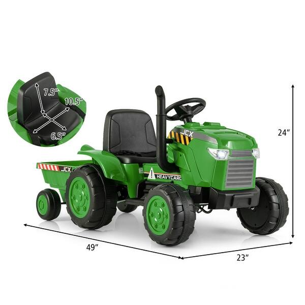 dimension image slide 1 of 4, 12V Kids Ride On Tractor with Trailer and Remote Control - 49” x 23” x 24” (L x W x H)