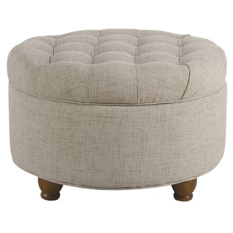 Fabric Upholstered Wooden Ottoman with Tufted Lift Off Lid Storage, Beige
